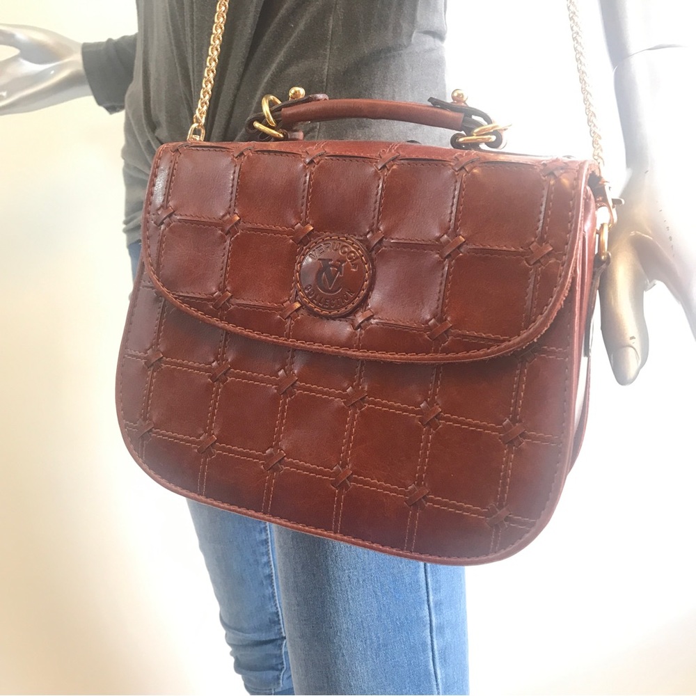 Verucci Collection Brown Leather Crossbody Bag Purse Vintage.